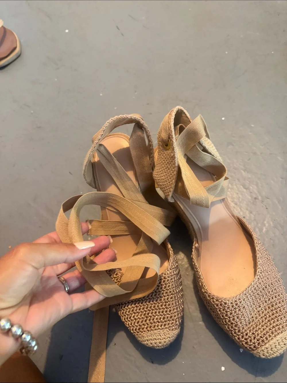 Zara Beige Woven Espadrille Tie-Up Sandals - Picture 6 of 11